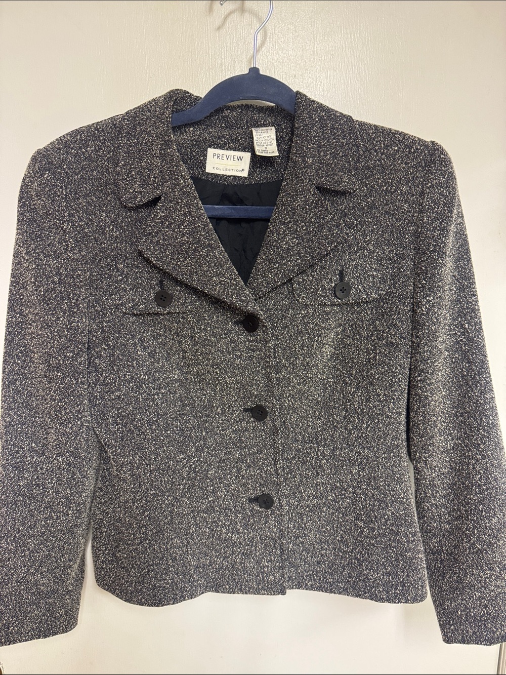 Preview Collection Black and White Tweed Blazer Jacket